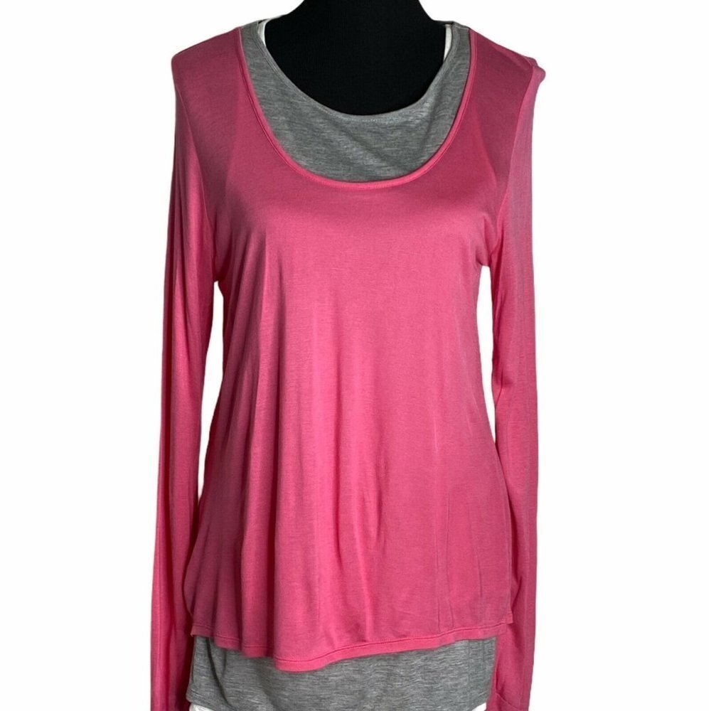 Kelly By Clinton Kelly Womens Gray Pink Long Sleeves Round Neck‎ Basic Top Sz XS